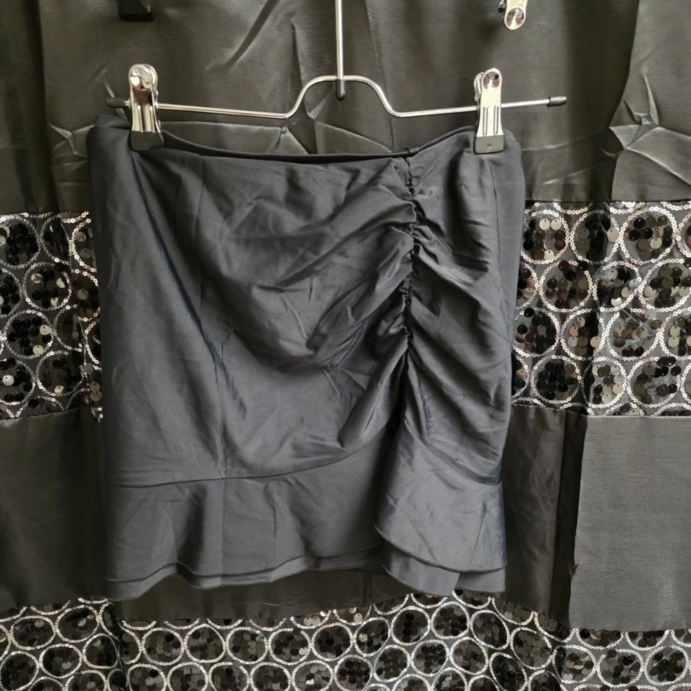 Chic Black Ruched Mini Skirt Bathing Suit Bottom